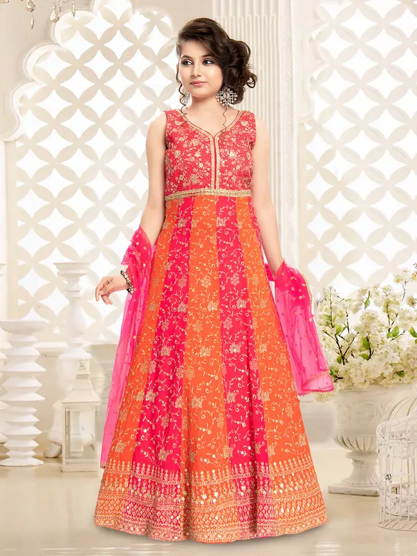 Orange and magenta floor length suit