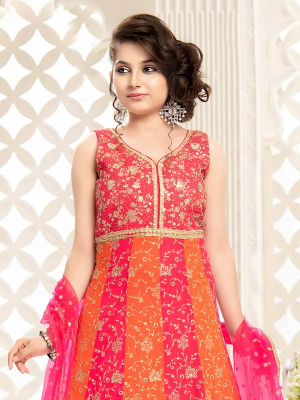 Orange and magenta floor length suit