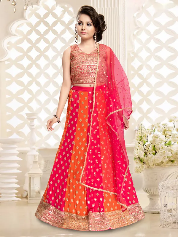 Orange and magenta georgette lehenga choli