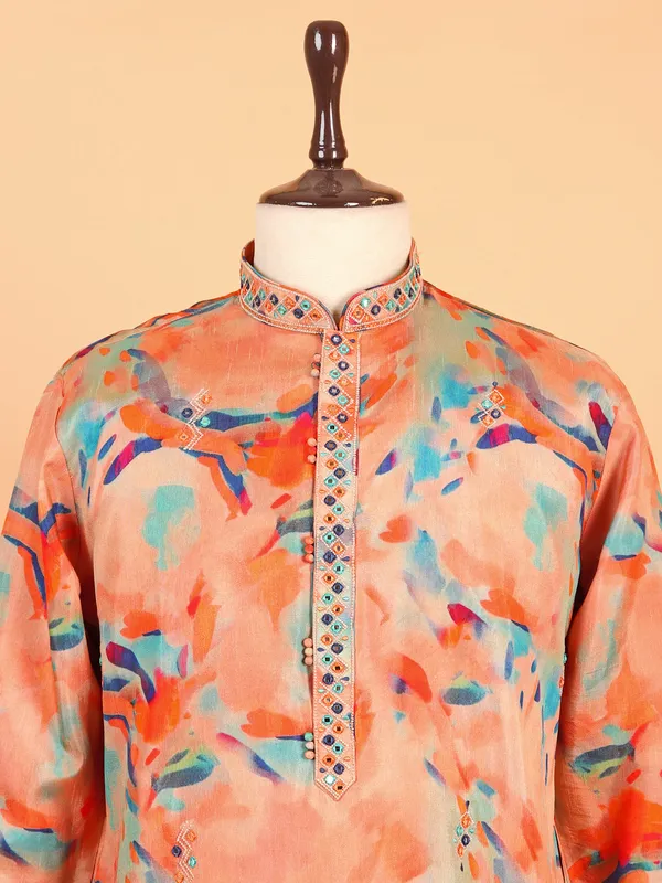 Orange and peach printed stylish kurta suit