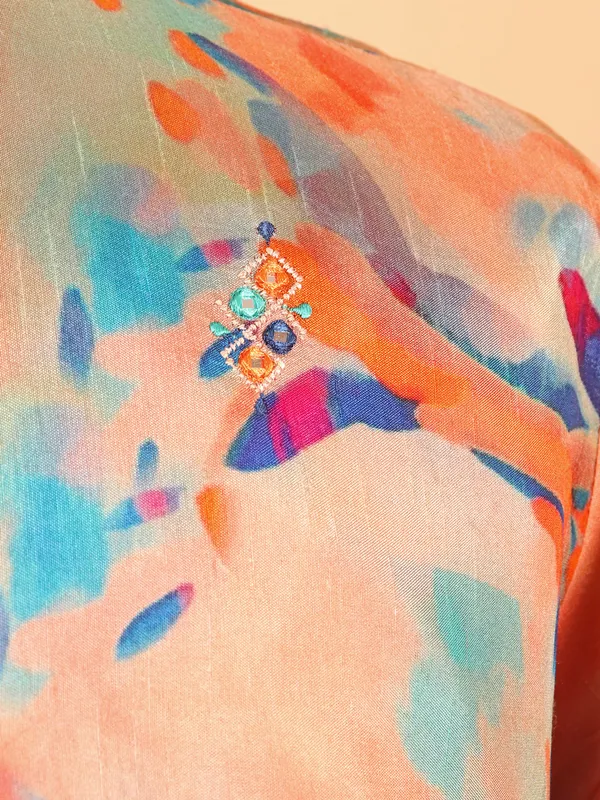Orange and peach printed stylish kurta suit