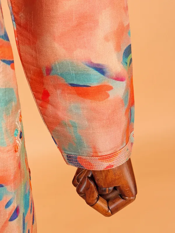 Orange and peach printed stylish kurta suit