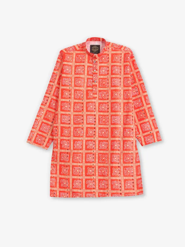 Orange bandhej printed kurta pajama