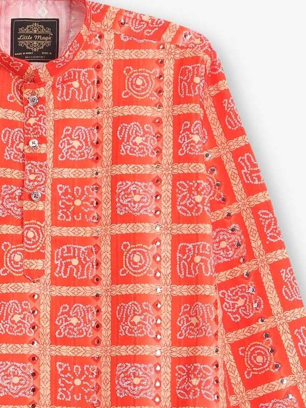 Orange bandhej printed kurta pajama