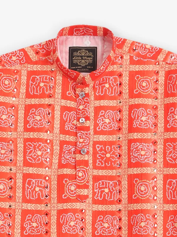 Orange bandhej printed kurta pajama