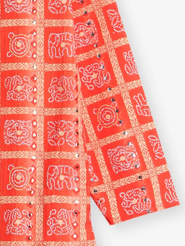 Orange bandhej printed kurta pajama