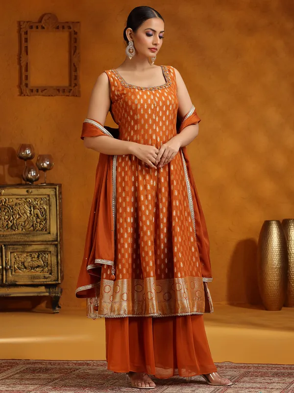 Orange banrasi silk wedding wear palazzo suit for women