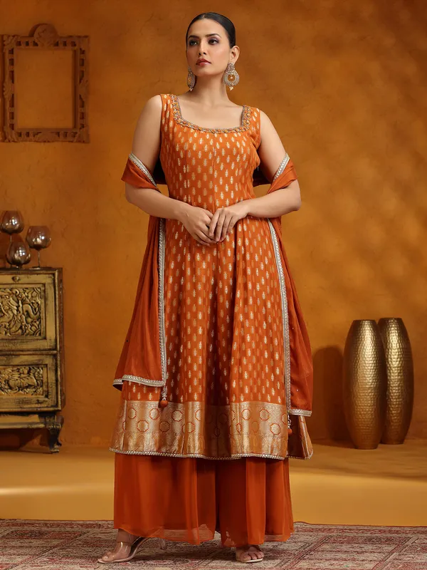 Orange banrasi silk wedding wear palazzo suit for women