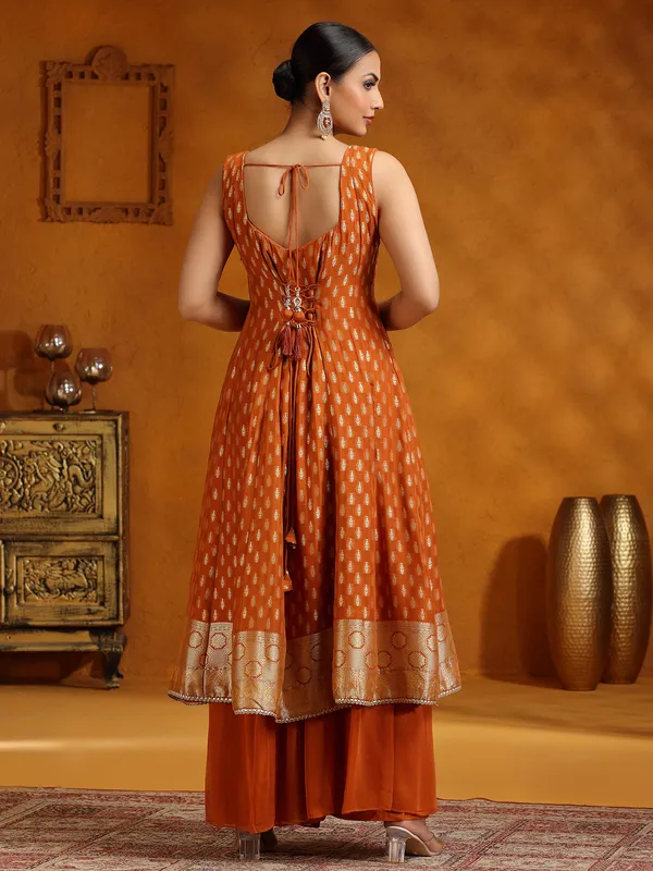 Orange banrasi silk wedding wear palazzo suit for women