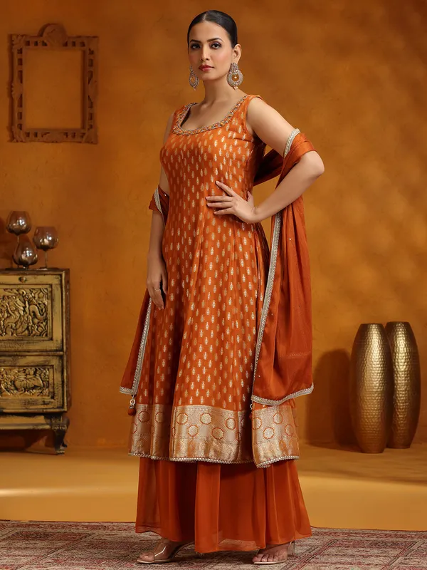 Orange banrasi silk wedding wear palazzo suit for women