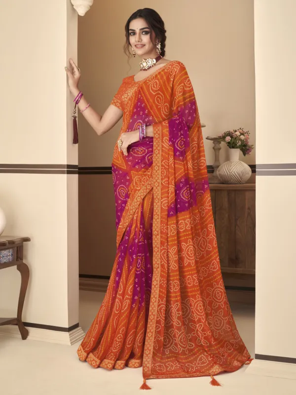 Orange chiffon bandhej saree