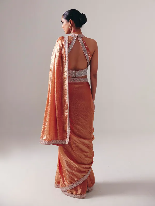 Orange chiffon silk ready to wear saree