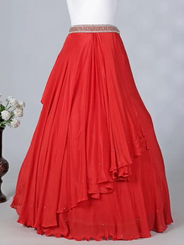 Orange chiffon silk sweetheart neck lehenga choli