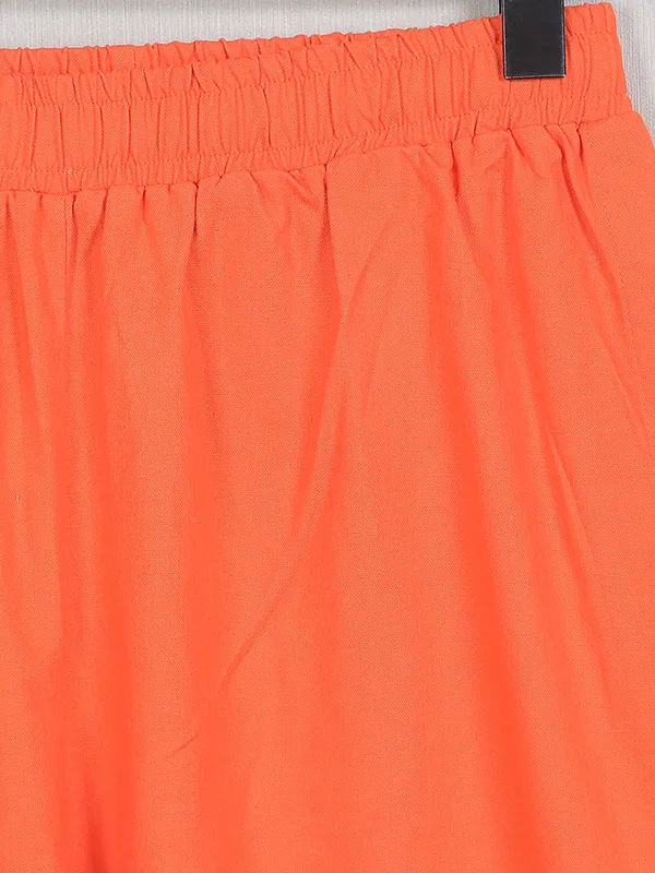 Orange color linen plain casual wear palazzo