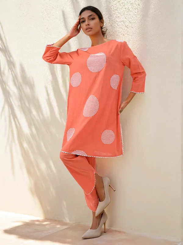 Orange cotton co ord set for women