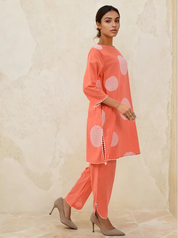 Orange cotton co ord set for women
