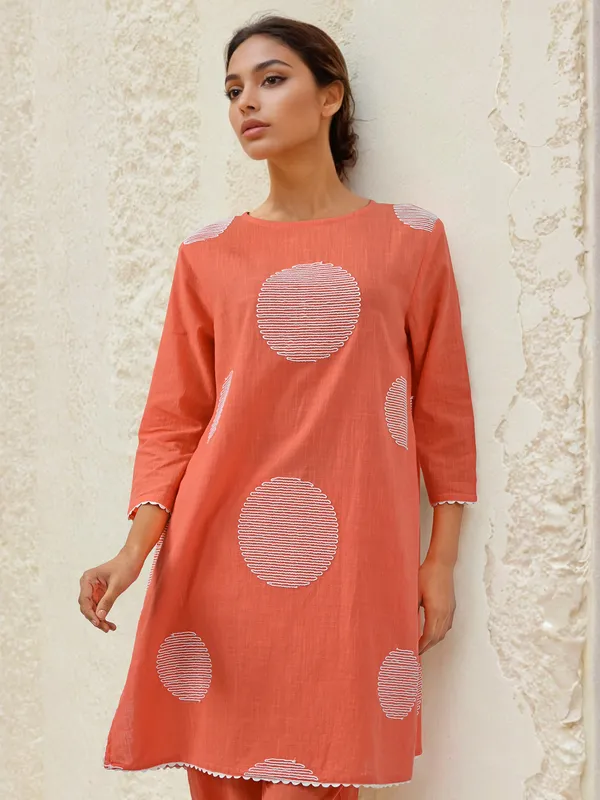 Orange cotton co ord set for women
