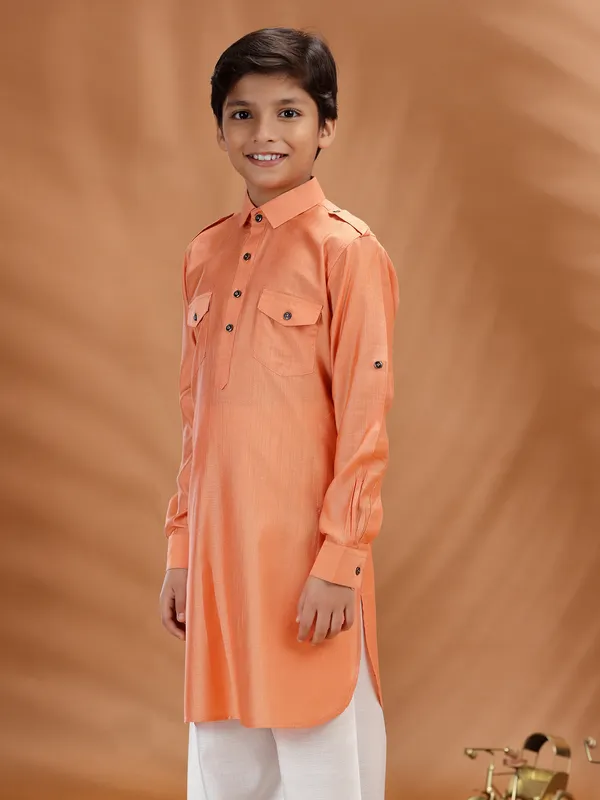Orange cotton kurta for boys festive mood
