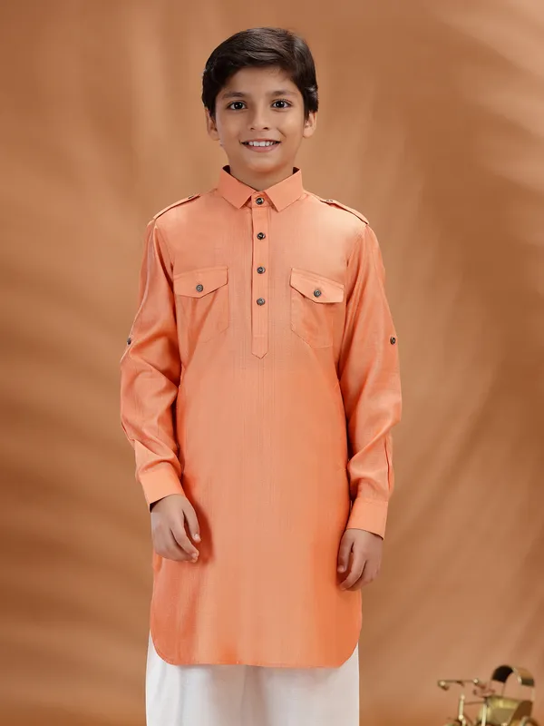 Orange cotton kurta for boys festive mood