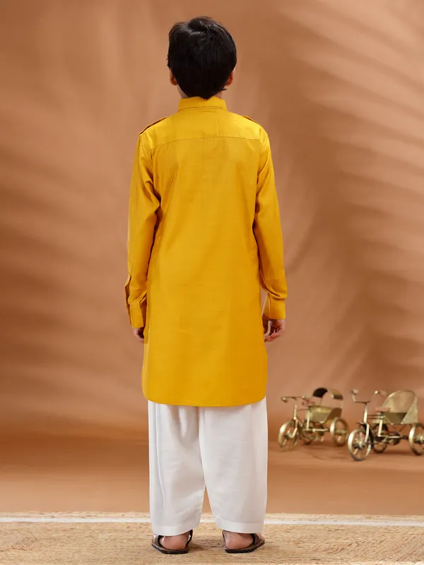 Orange cotton pathani kurta pant set