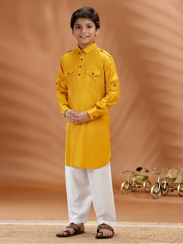 Orange cotton pathani kurta pant set