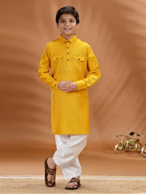 Orange cotton pathani kurta pant set