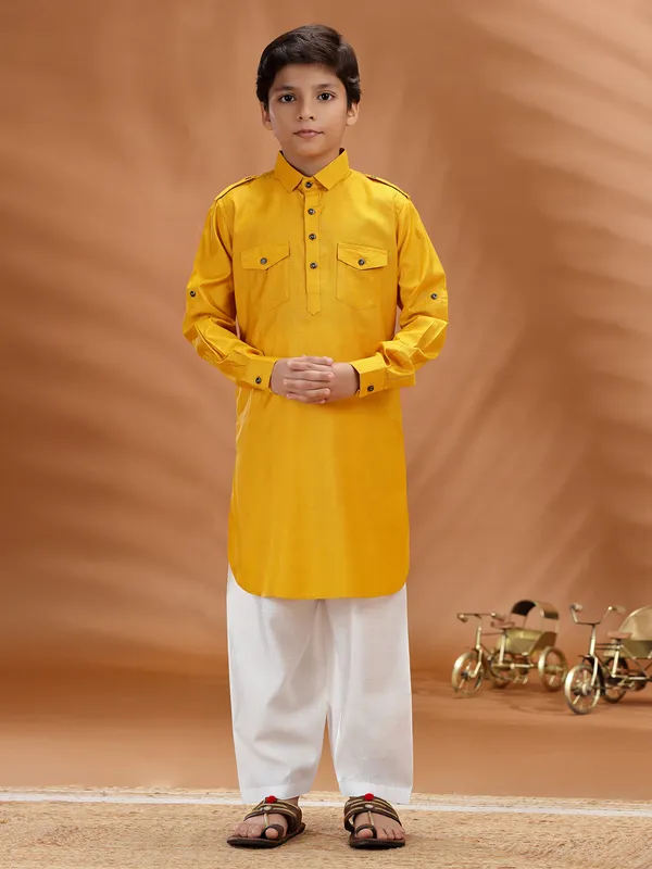 Orange cotton pathani set for festival