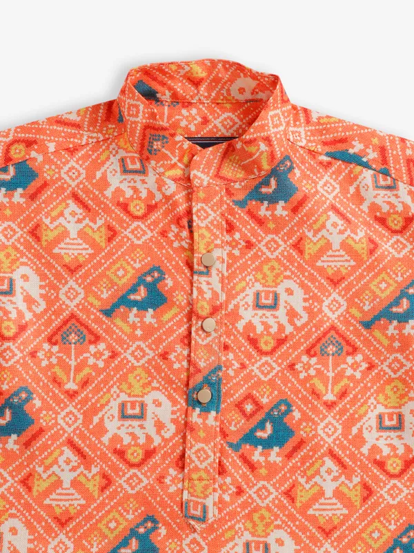 Orange cotton patola printed kurta