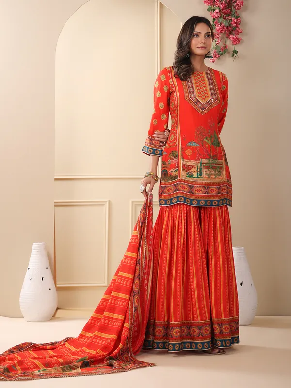 Orange cotton sharara set with dupatta