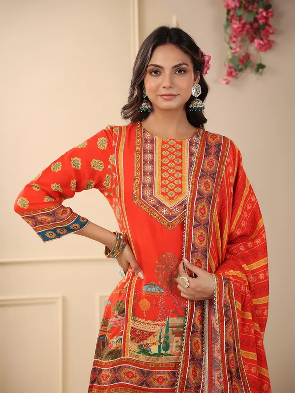 Orange cotton sharara set with dupatta