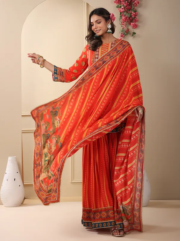 Orange cotton sharara set with dupatta