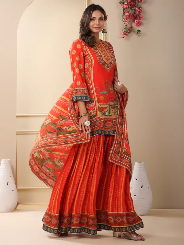 Orange cotton sharara set with dupatta
