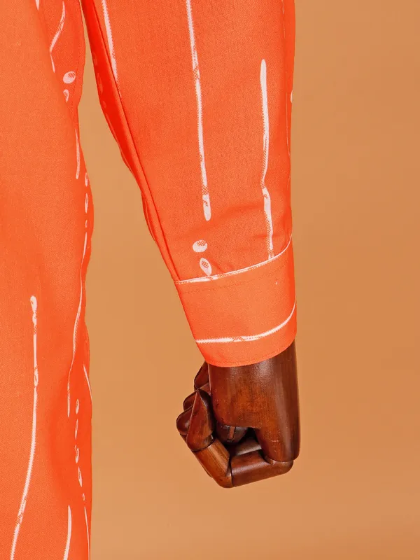Orange cotton silk kurta set in printed
