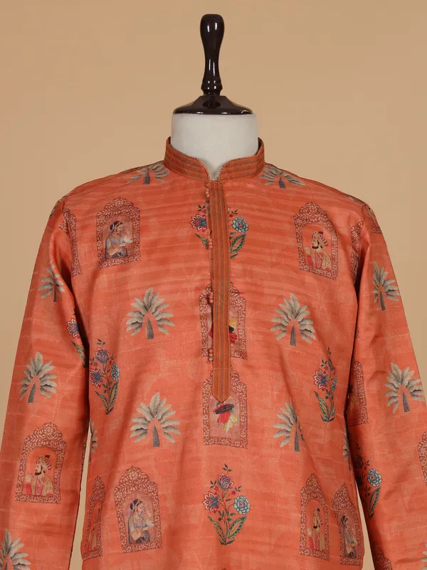 Orange cotton silk kurta suit for festival