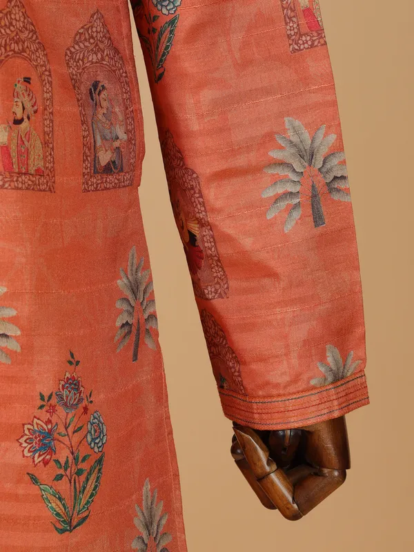 Orange cotton silk kurta suit for festival