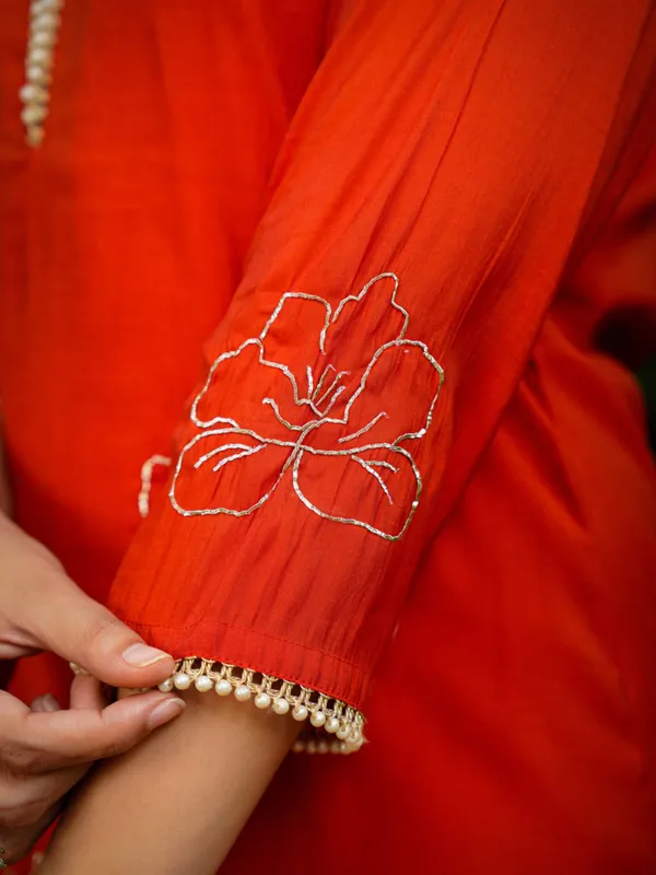 Orange cotton silk palazzo set with dupatta