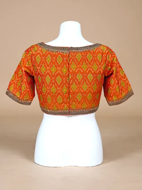 Orange cotton silk printed blouse