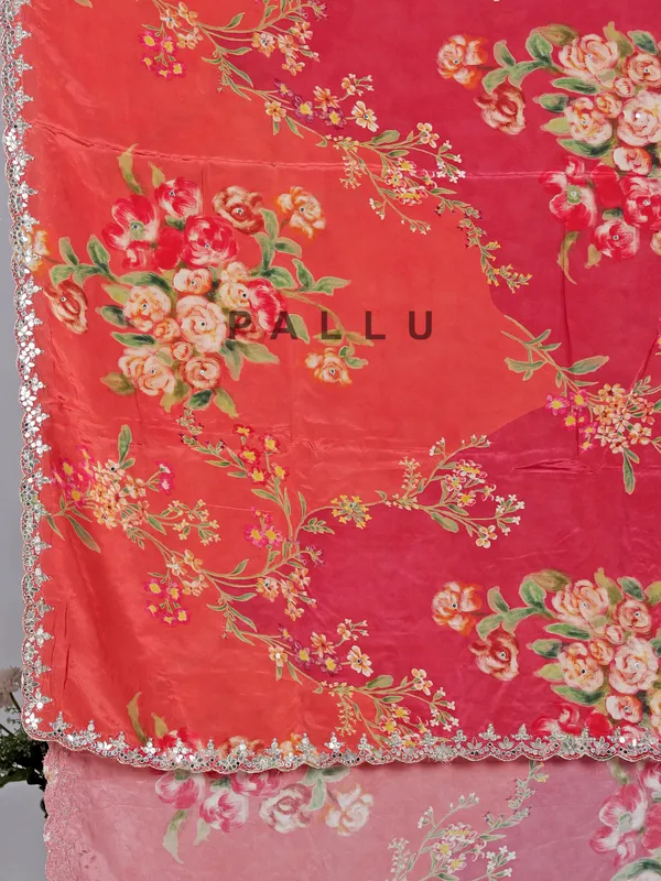 Orange crepe silk festive printed saree
