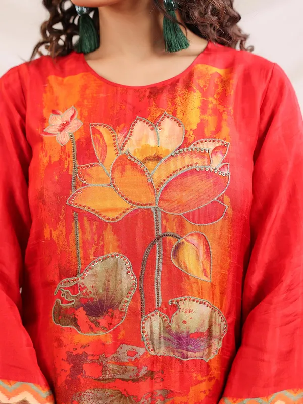 Orange dola silk printed kurti set