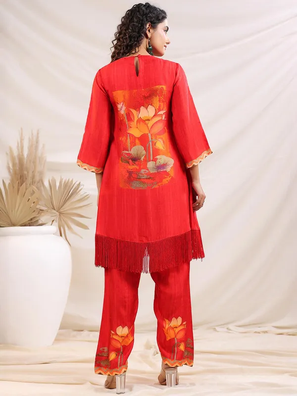 Orange dola silk printed kurti set