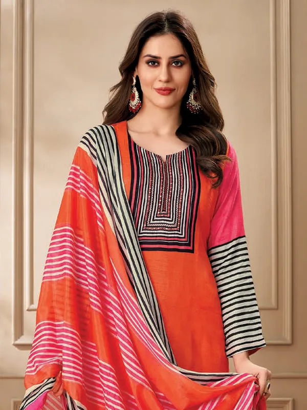 Orange dola silk printed salwar suit