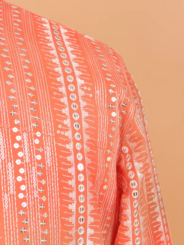 Orange embroided festive kurta set for men