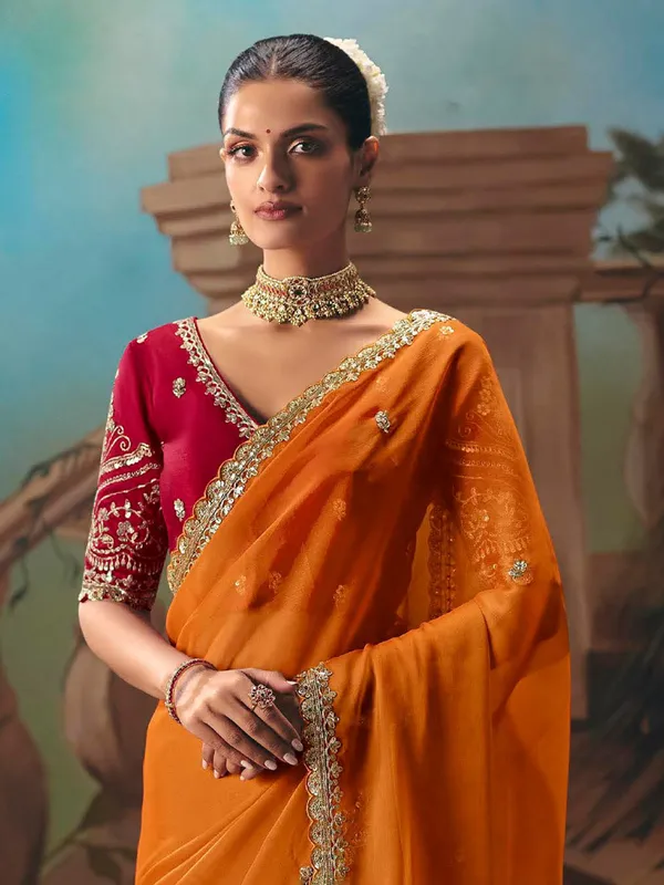 Orange fancy tissue silk embellished saree-G3-WSA61899 | United...