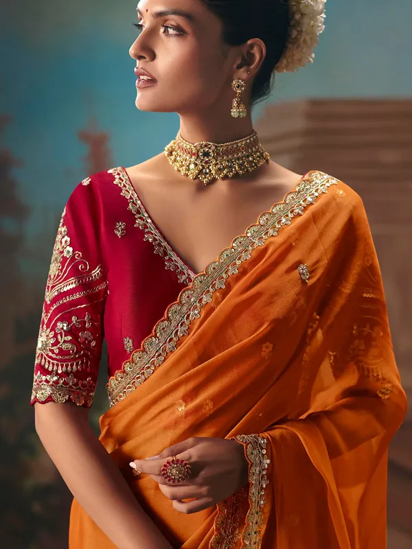 Orange fancy tissue silk embellished saree-G3-WSA61899 | United...