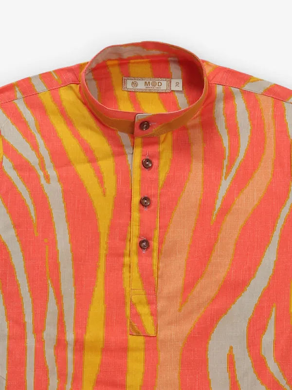 Orange festive wear cotton kurta suit for boys
