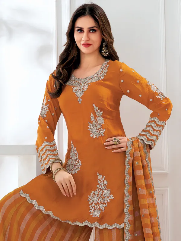 Orange festive wear satin palazzo suit