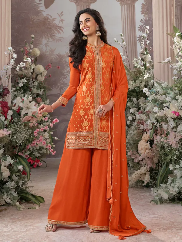 Orange festive wear silk salwar suit