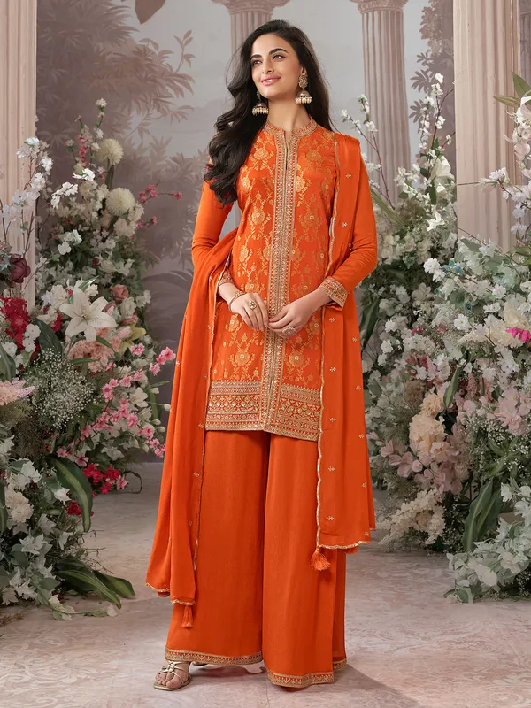 Orange festive wear silk salwar suit