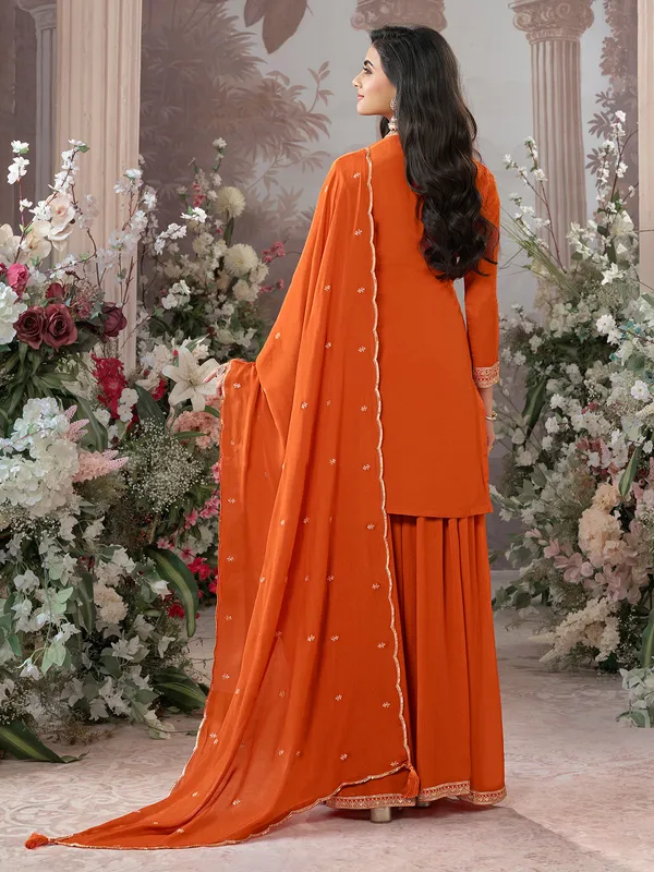 Orange festive wear silk salwar suit