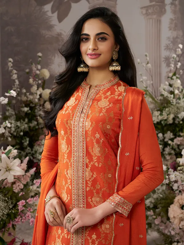 Orange festive wear silk salwar suit